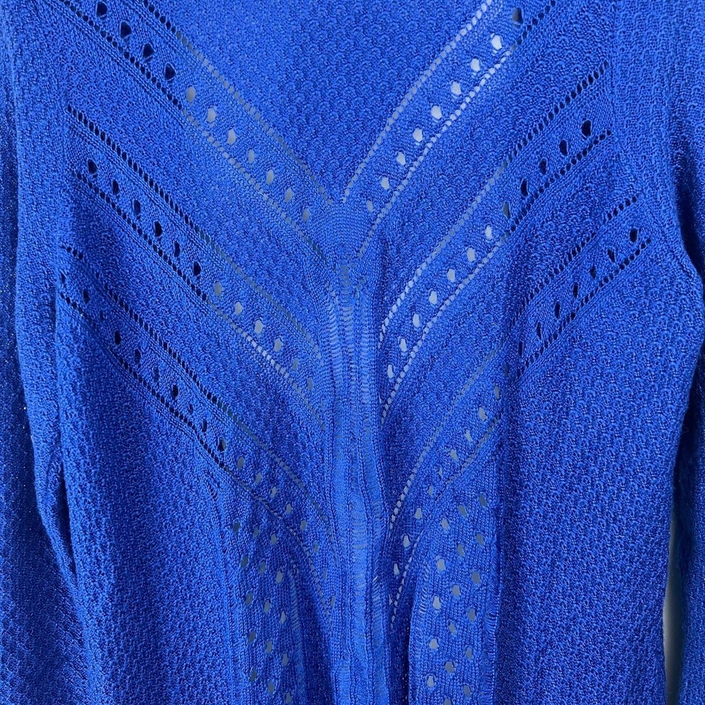 Laura Ashley Cobalt Blue Open Front Knit Cardigan Sweater PXL Duster Open Knit - Picture 5 of 8